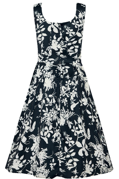 Gorgeous Amanda 50s Inspired Swing Dress Blue with White Flowers