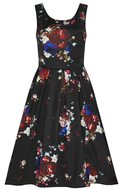 Amanda Inspired Black Swing Dress - A Rose & Floral Print