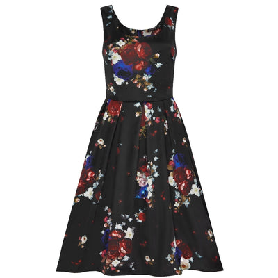 Amanda Inspired Black Swing Dress - A Rose & Floral Print