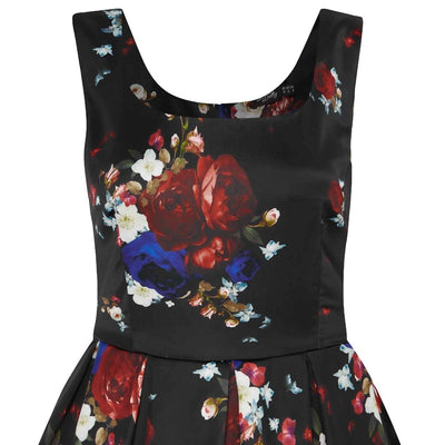 Amanda Inspired Black Swing Dress - A Rose & Floral Print