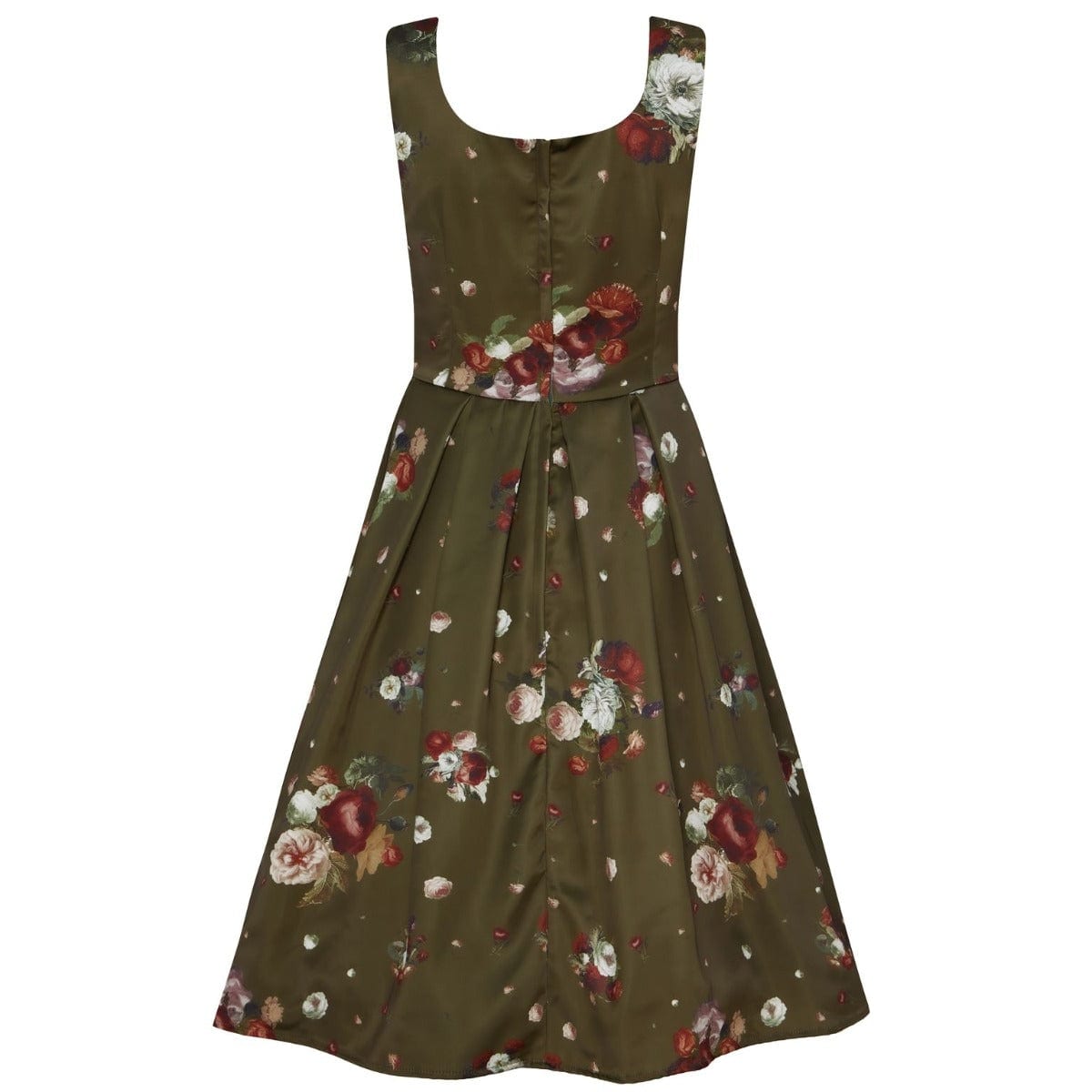 Gorgeous Amanda 50s Inspired Artichoke Green Swing Dress with Floral Print