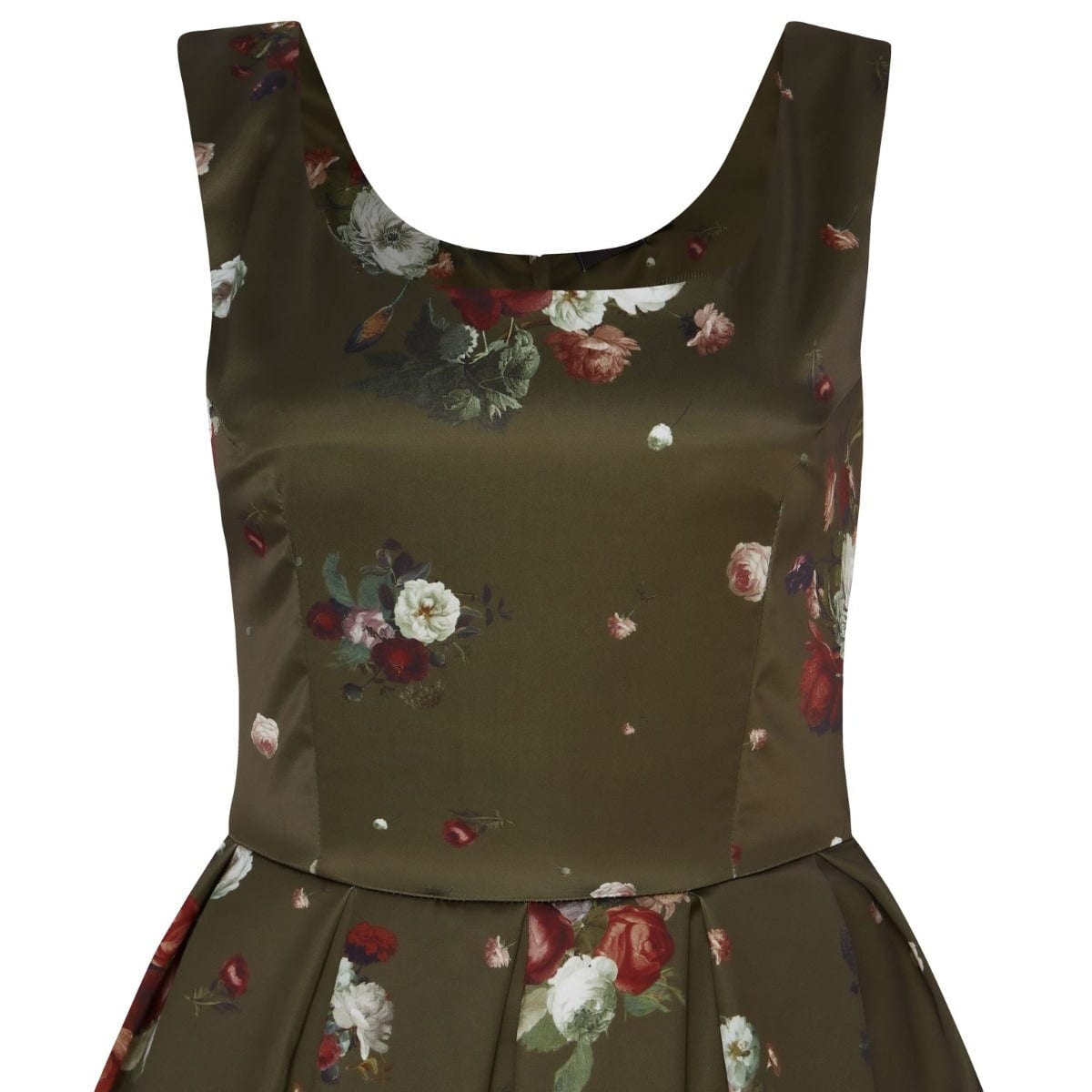 Gorgeous Amanda 50s Inspired Artichoke Green Swing Dress with Floral Print
