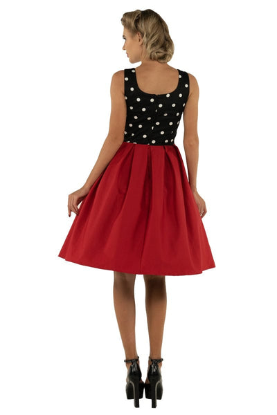 Amanda Scoop Neck Polka Dot Swing Dress in Black-White & Red