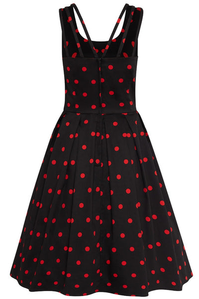 EUC Amanda Flared Dress Sexy Back Straps - Black & Red Polka