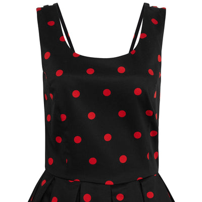 EUC Amanda Flared Dress Sexy Back Straps - Black & Red Polka