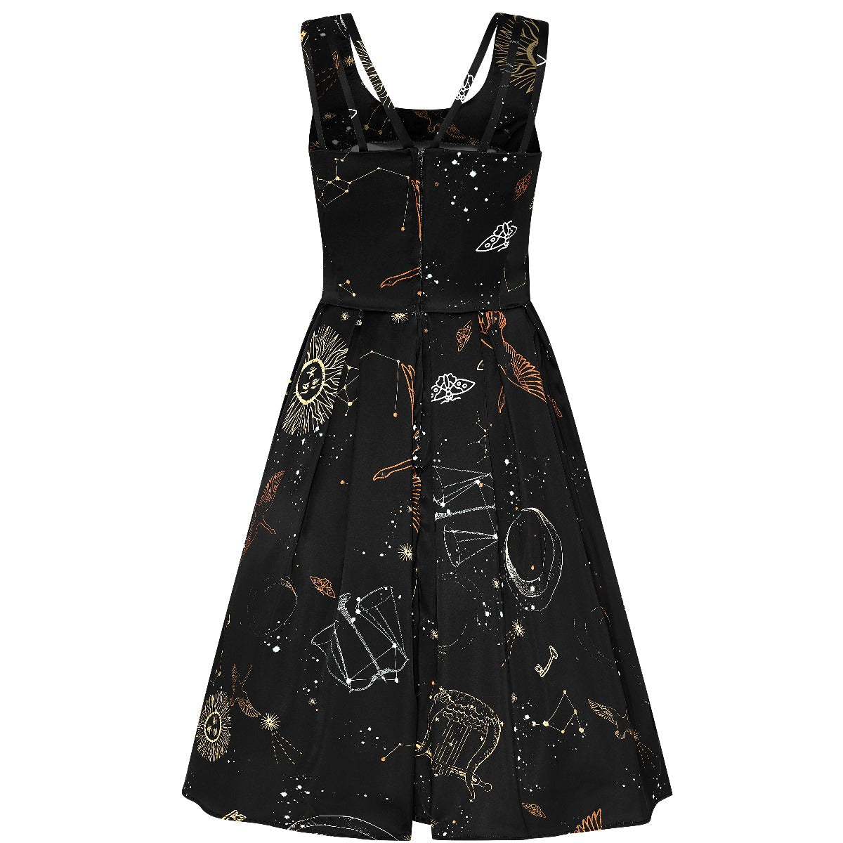 Patricia Classic Flared 1950s Inspired Dress Black Galaxy Print