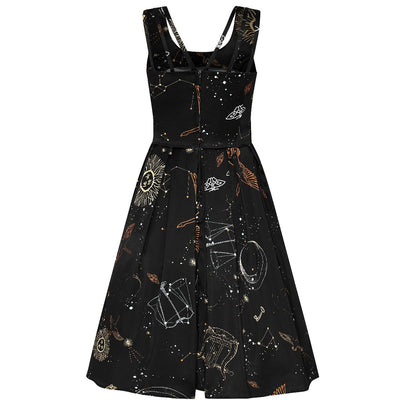 Patricia Classic Flared 1950s Inspired Dress Black Galaxy Print