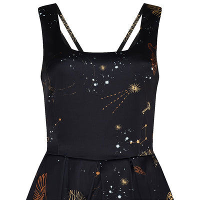 Patricia Classic Flared 1950s Inspired Dress Black Galaxy Print