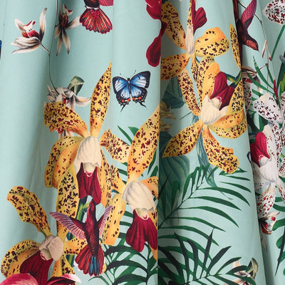 Patricia Strappy Floral Flared Bird Print Dress in Mint Green