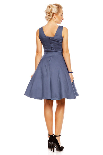 Natalie Retro Floral Swing Dress in Blue Flamingo