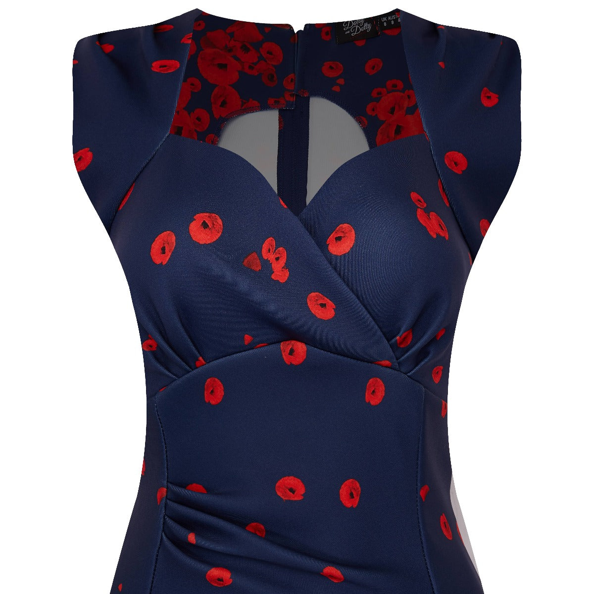 Emma Queen Anne Neckline Wiggle Dress Navy & Poppy Flowers