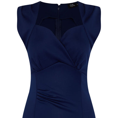 Emma Queen Anne Neckline Wiggle Dress - Blue