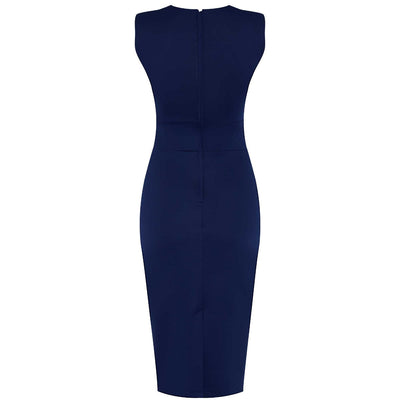 Emma Queen Anne Neckline Wiggle Dress - Blue