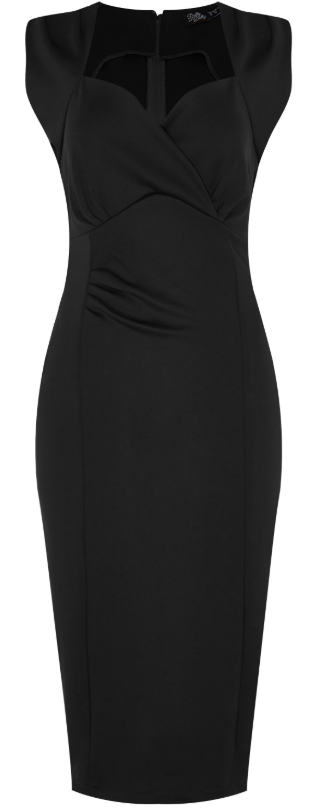 Emma Queen Anne Neckline Wiggle Dress - Black