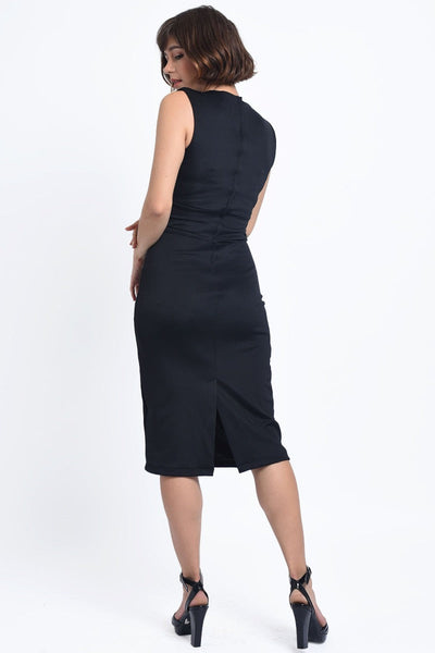 Emma Queen Anne Neckline Wiggle Dress - Black