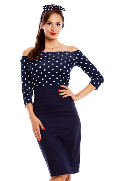 Vintage 50s Style Pencil Skirt in Navy Blue