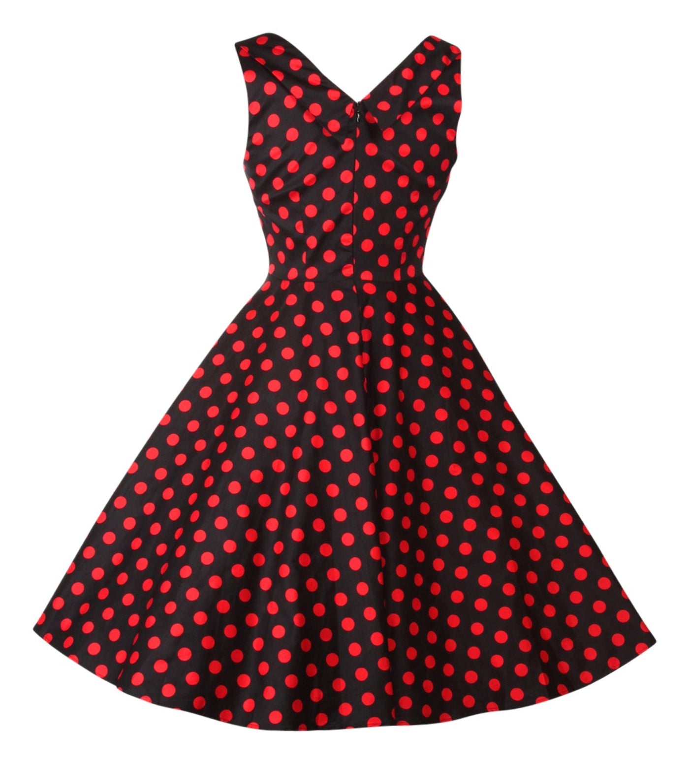 Vintage Glamorous Swing Dress in Black-Red Polka Dots