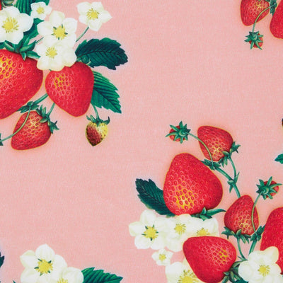 Vintage Inspired Above the Knee Swing Dress in Pink with Strawberry Print
