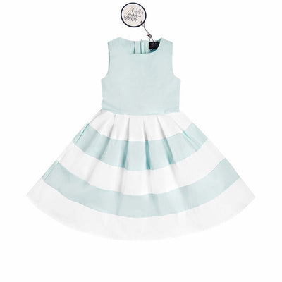 Vintage Inspired Kids Swing Dress with Sleeves in Pale Blue and White
