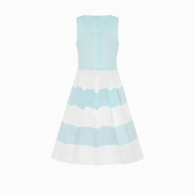 Vintage Inspired Kids Swing Dress with Sleeves in Pale Blue and White

