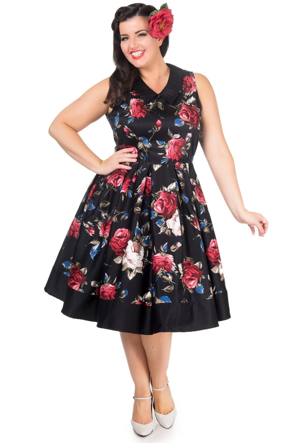 Vintage Inspired Swing Dress in Black Floral