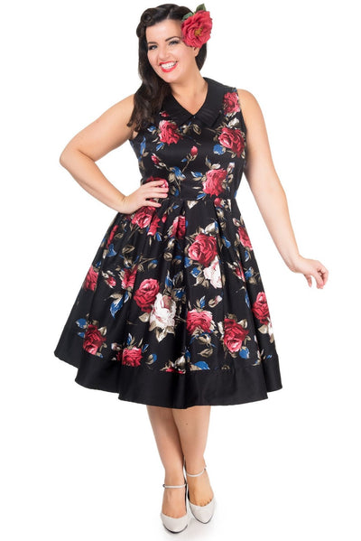 Vintage Inspired Swing Dress in Black Floral