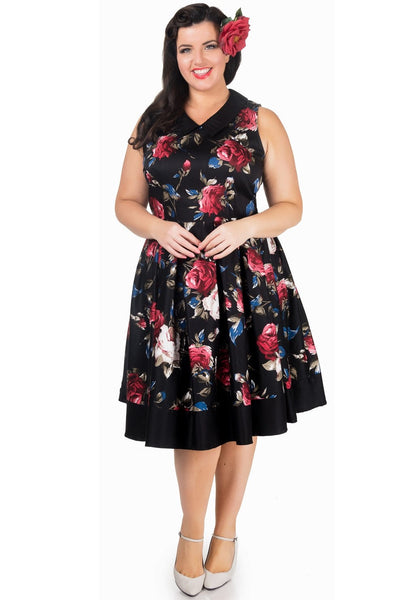 Vintage Inspired Swing Dress in Black Floral