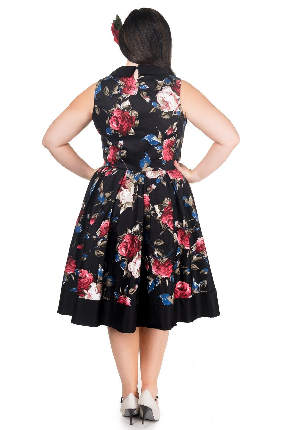 Vintage Inspired Swing Dress in Black Floral