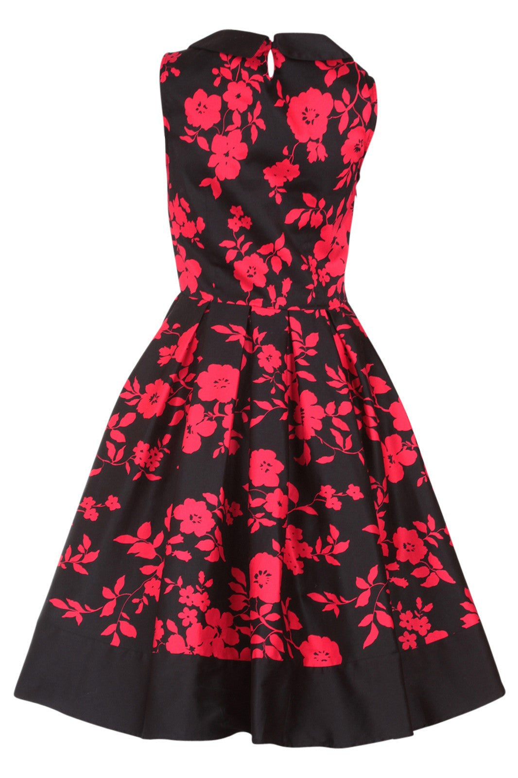 vintage Inspired Swing Dress in Black-Red Floral