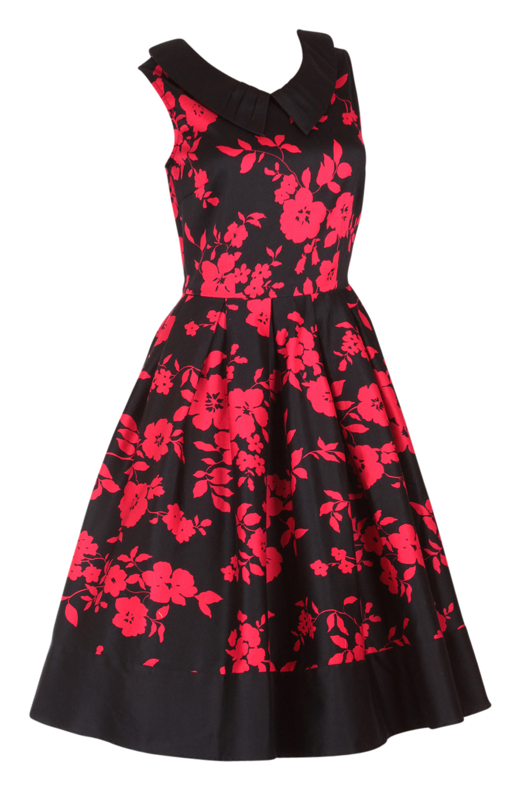 vintage Inspired Swing Dress in Black-Red Floral