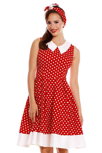 Vintage Inspired Swing Dress in Red Polka Dot