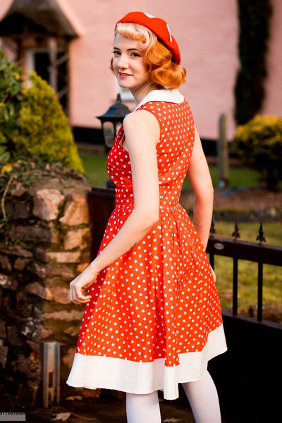 Vintage Inspired Swing Dress in Red Polka Dot