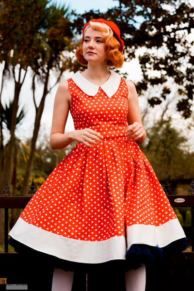 Vintage Inspired Swing Dress in Red Polka Dot
