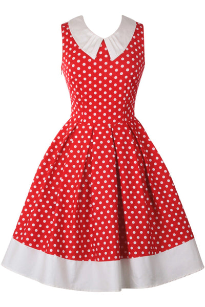 Vintage Inspired Swing Dress in Red Polka Dot