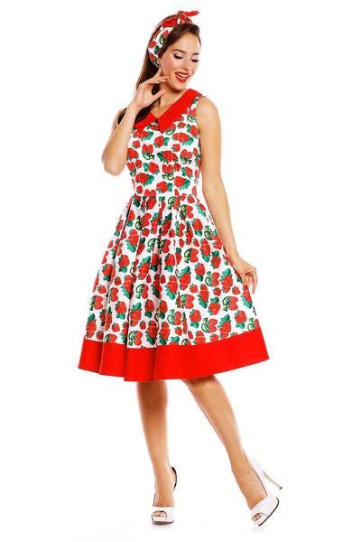 Vintage Inspired Swing Dress in White Strawberry