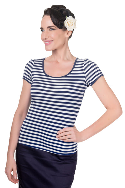 Vintage Rockabilly Stripe Top in Navy Blue