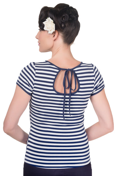 Vintage Rockabilly Stripe Top in Navy Blue