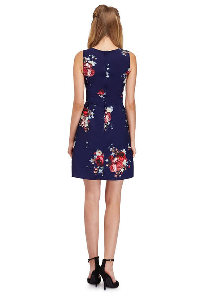 Vintage Sleeveless Summer Dress in Navy Blue with Roses and Pockets
