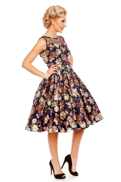Vintage Style Floral Party Dress in Blue