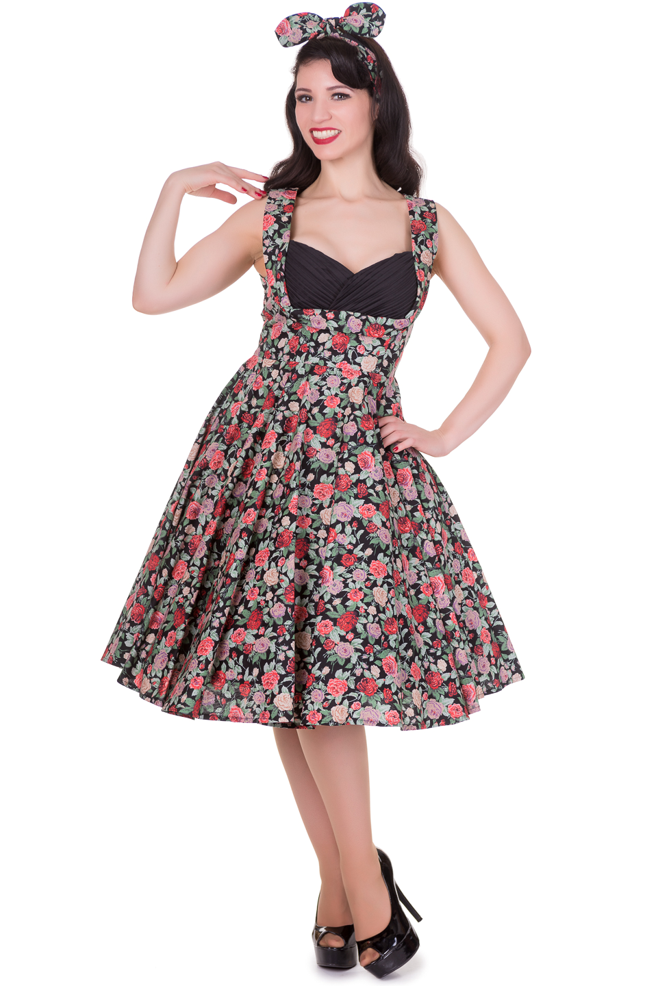 Vintage Style Jive Dress in Black Flowers Black