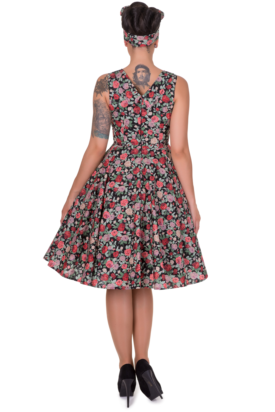 Vintage Style Jive Dress in Black Flowers Red