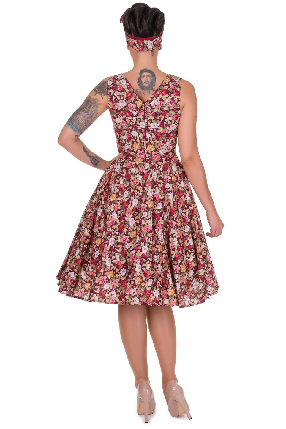 Vintage Style Jive Dress in Wine Flowers Wine
