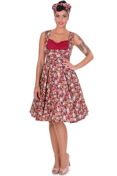 Vintage Style Jive Dress in Wine Flowers Wine