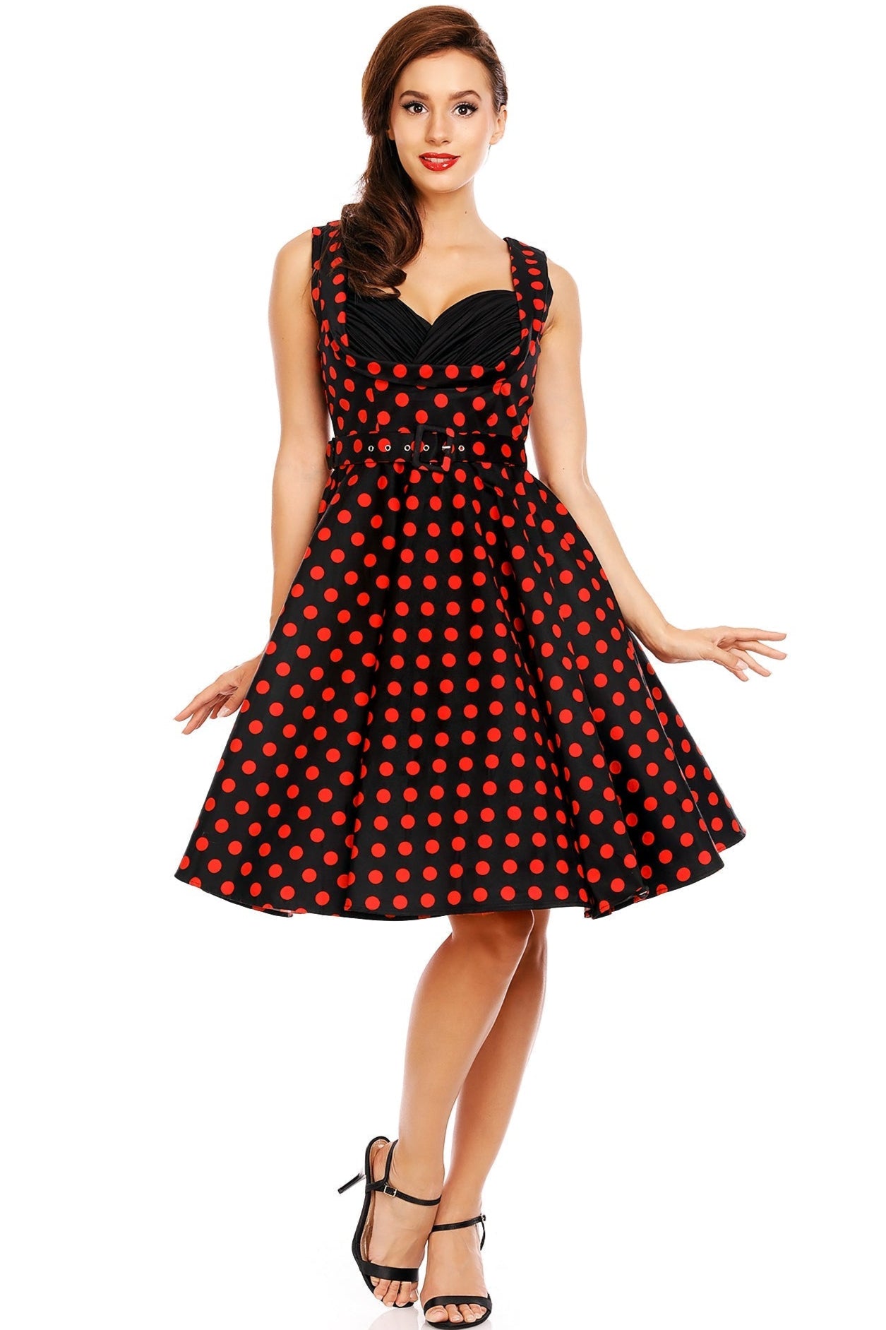 Vintage Style Polka Dress in Black-Red