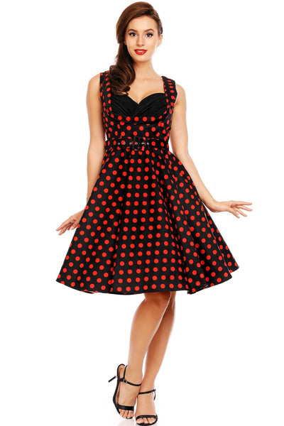 Vintage Style Polka Dress in Black-Red