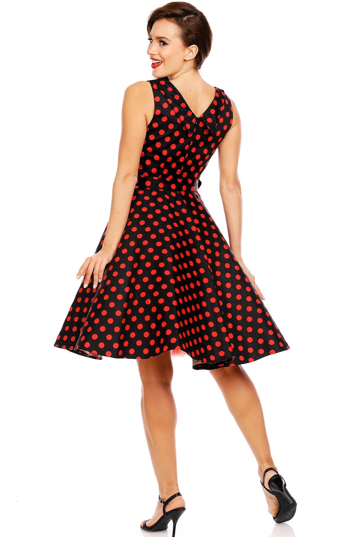 Vintage Style Polka Dress in Black-Red