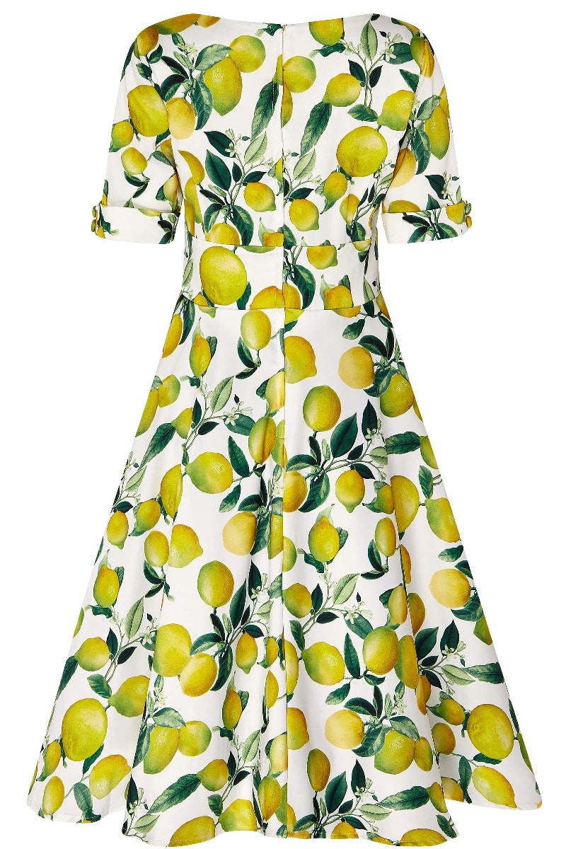 Sweetheart Neckline Vintage Swing Satin Dress with Lemon Print
