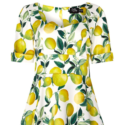 Sweetheart Neckline Vintage Swing Satin Dress with Lemon Print

