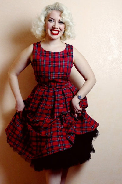 Annie Retro Check Swing Dress in Red Checks