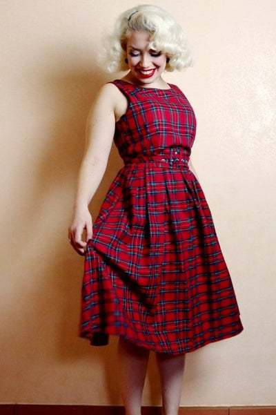 Annie Retro Check Swing Dress in Red Checks
